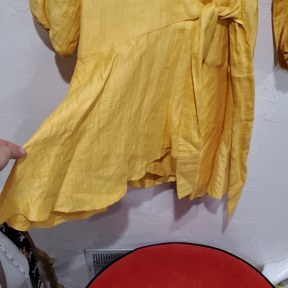 Maje Rifilo Yellow Linen Wrap Dress Size 42 Or 8 - Picture 8 of 16
